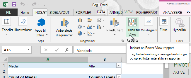 Indsætte en Power View-rapport