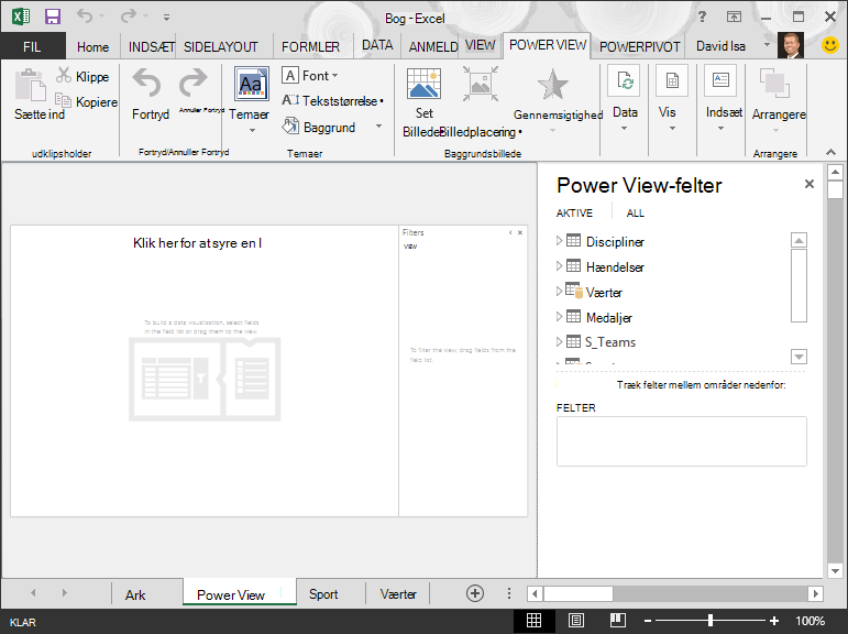 en tomt Power View-rapport i Excel