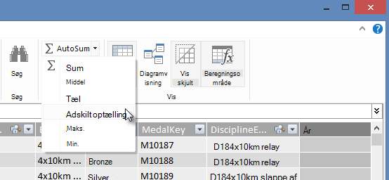 oprette Antal forskellige i PowerPivot