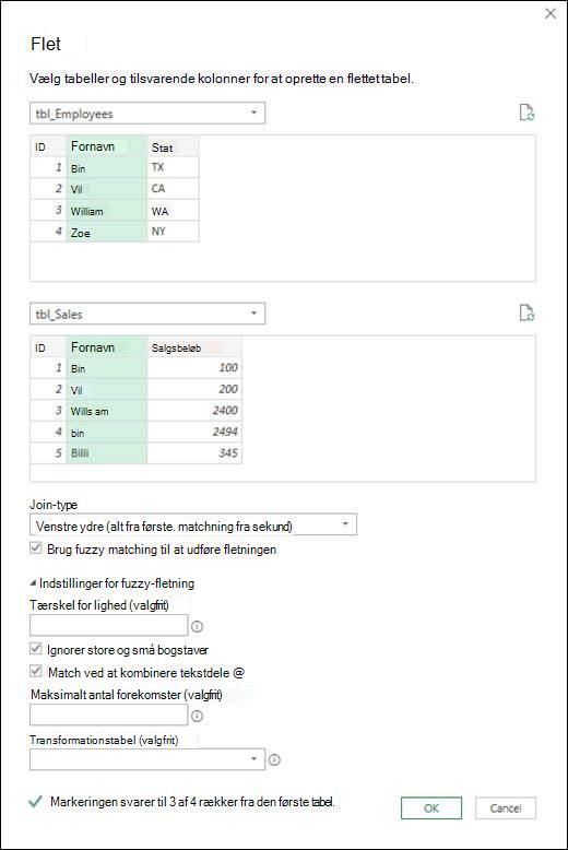 indstillinger for Power Query fuzzy-fletning