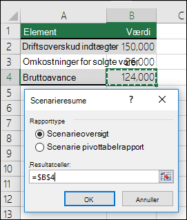 Dialogboksen Scenarieoversigt