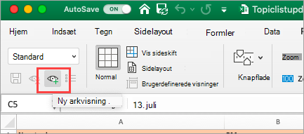 Viser Excel-regneark