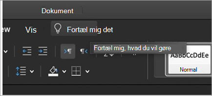 Vis søgefeltet Fortæl mig det