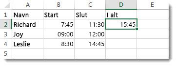 Én tid subtraheret en anden for at opnå forløbet tid
