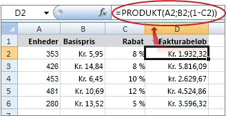 Formlen vises på formellinjen