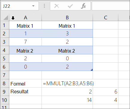 Funktionen MMULT– Eksempel 1