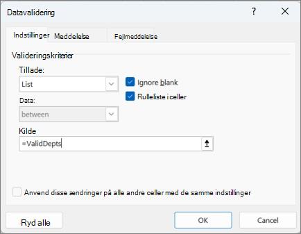 Klik på Ryd alle for at fjerne en rulleliste