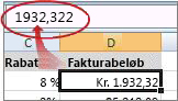 Den faktiske værdi vises på formellinjen