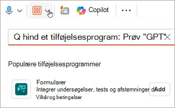 Vælg Add-Ins > Formularer > Tilføj for at føje tilføjelsesprogrammet Formularer til PowerPoint
