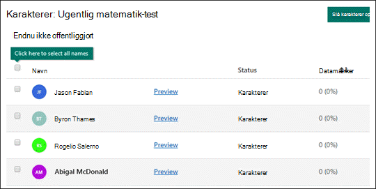 Giv karakterer for tests.
