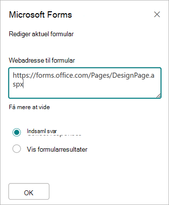 Din formularadresse udfyldes automatisk i feltet Webadresse på formular.