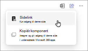 Indstillingen Copilot-sider til at dele en side via et sidelink.