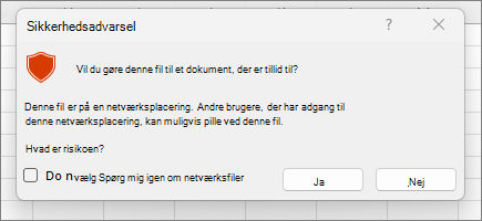 Sikkerhedsadvarsel om dokumenter, der er tillid til