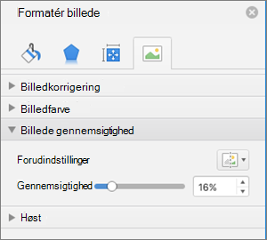Juster farvegennemsigtigheden i ruden Formatér billede
