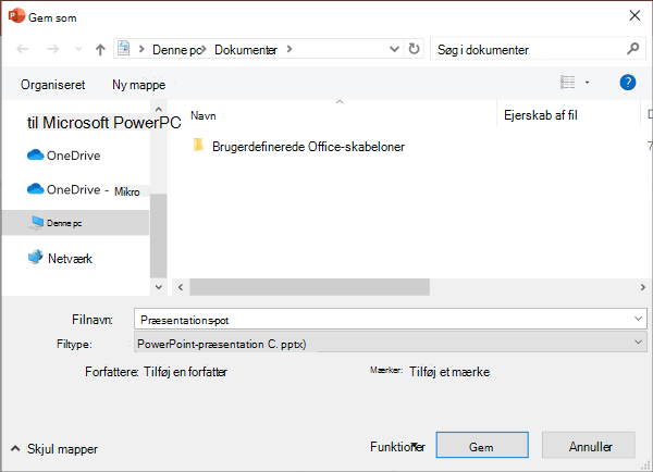 Den ældre Gem som-oplevelse i PowerPoint