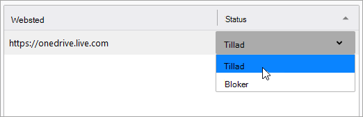 Under Status skal du vælge Tillad.