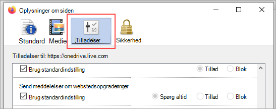 Vælg Tilladelser.