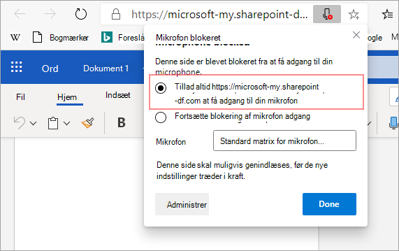 Skift indstillingen til Tillad altid adgang til mikrofonen.