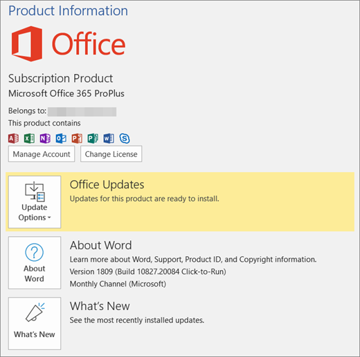 Viser Backstage-visningen af Office 365