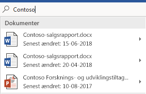Søgefeltet Fortæl mig det, der viser en liste over filer, der er fundet.