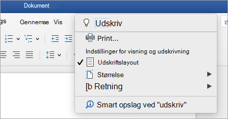 Skærmbillede af menuen Fortæl mig det