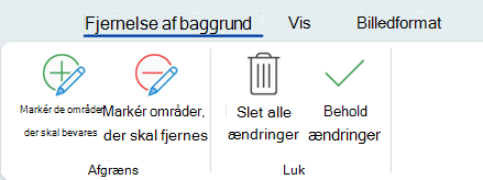 Indstillingerne til fjernelse af baggrund giver dig mulighed for at markere bestemte områder af et billede, som du vil beholde eller fjerne.