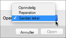 Klik på Åbn > Gendan tekst, og åbn derefter det beskadigede dokument for at forsøge at gendanne det