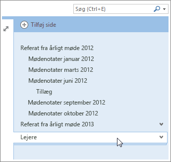 Sider med undersider kan skjules og udvides.