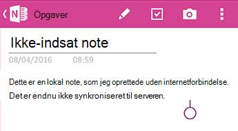 En ikke-synkroniseret note i OneNote til Android