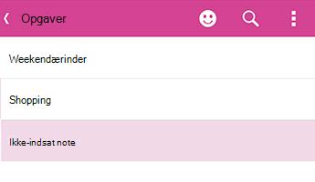 En ikke-synkroniseret note i OneNote til Android