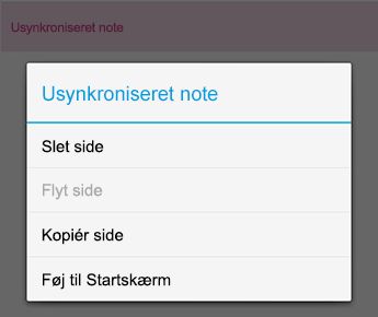 Menuen Note i OneNote til Android