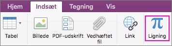 Klik på fanen Indsæt, og vælg Ligning