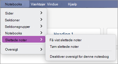 Notesbøger > Visningen Slettede noter >