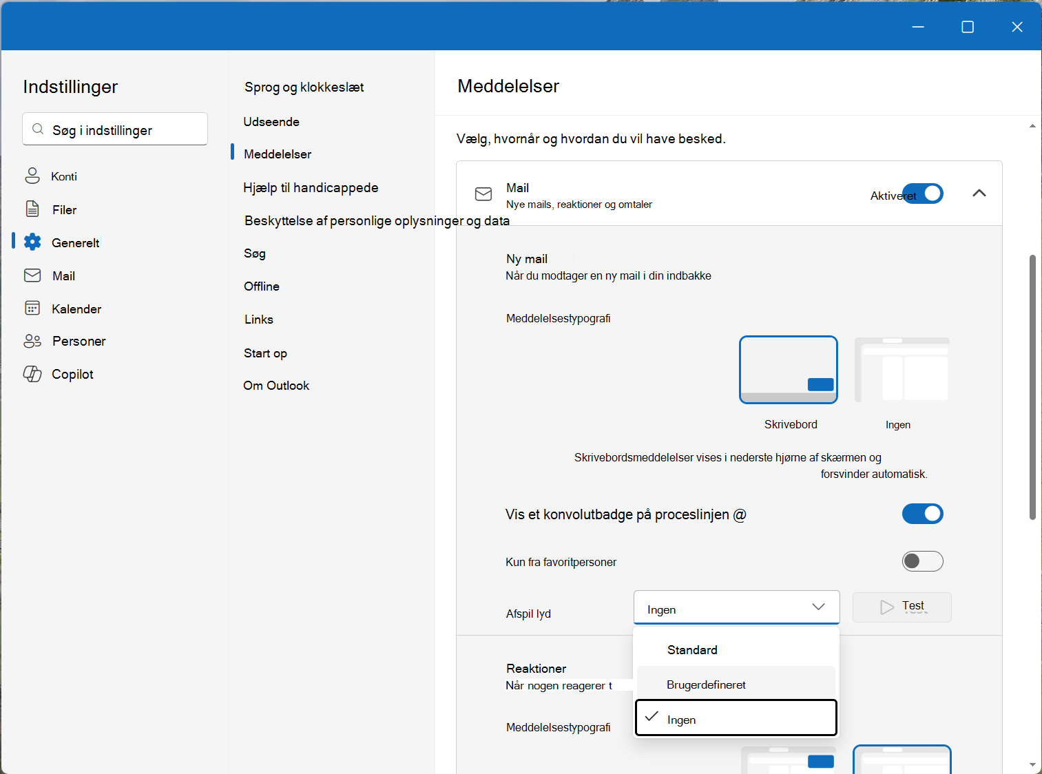 Vælg meddelelseslyd under Indstillinger for mail og Calendar meddelelser.