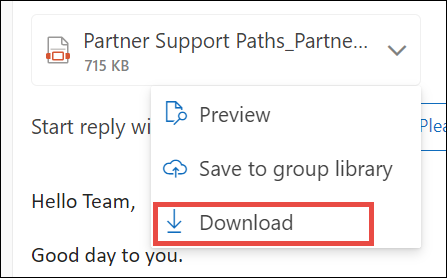 Download vedhæftet fil til nyt Outlook