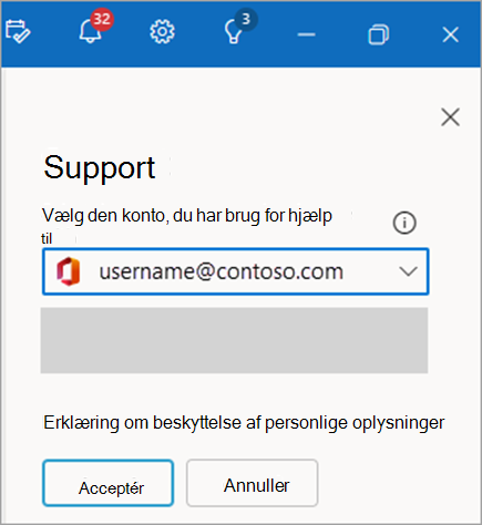 Kontakt supportskærmbillede