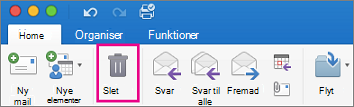 På fanen Hjem skal du klikke på knappen Slet