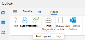 Skærmbillede af Hent diagnosticering på båndet i Outlook