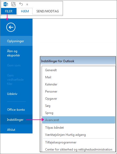 Avancerede filindstillinger >>