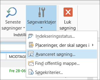 Avanceret søgning under Søgeværktøjer
