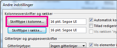 Klik på Skrifttype i kolonne, og angiv derefter dine indstillinger.