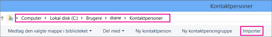 Gå til mappen Kontaktpersoner, og vælg derefter Importér.