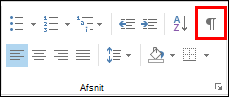 Knappen for kommandoen Vis/skjul formateringsmærker ligner et afsnitstegn.