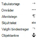 Disse formateringstegn er tilgængelige i mails.