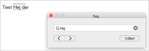 Viser søgeresultater i dialogboksen Søg og den første forekomst af søgeordet, der er fremhævet i Outlook-elementet