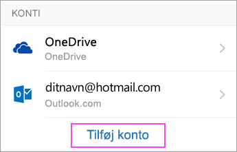 Tryk på Tilføj konto