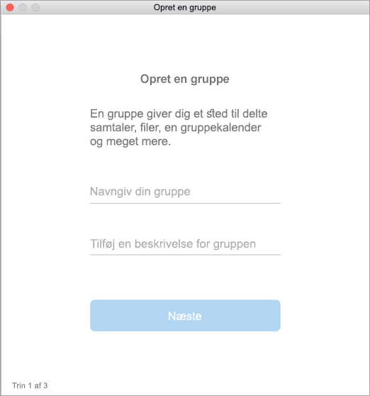 Viser brugergrænseflade ved oprettelse af en gruppe i Mac