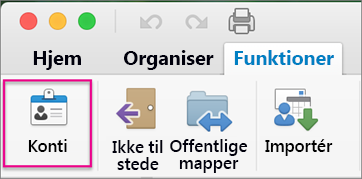 Klik på Konti på fanen Funktioner