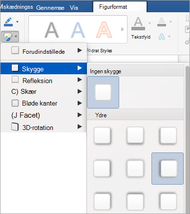 Indstillinger i menuen Figureffekter