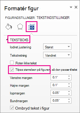 Valg af Tilpas figurens størrelse til teksten i ruden Formatér figur